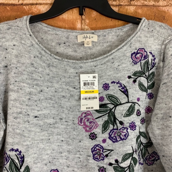 SOLD!!Style&Co Embroidered Fringed Textured Sweate - Picture 5 of 8